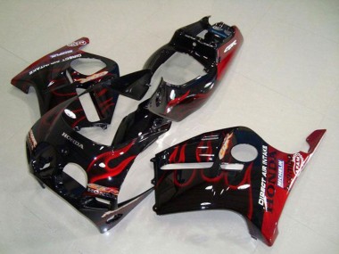 1988-1989 Honda CBR250RR MC19 Motorcycle Fairings - Glossy Black Red Flame Canada