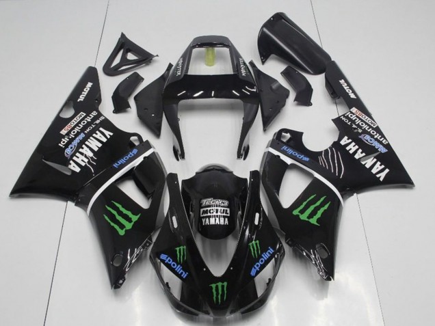 1998-1999 Yamaha YZF R1 Motorcycle Fairings - Glossy Black Blue Green Motul Monster Drink Canada