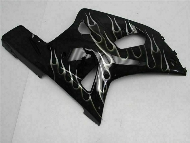 2001-2003 Suzuki GSXR 600/750 Motorcycle Fairings - Glossy Black Silver Flame Canada