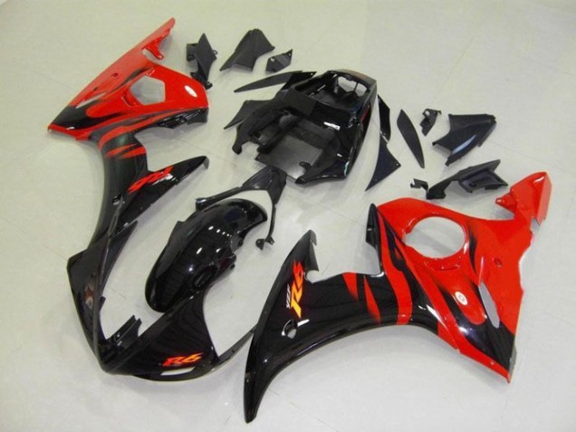 2003-2004 Yamaha YZF R6 Motorcycle Fairings - Glossy Black Red Flame Canada