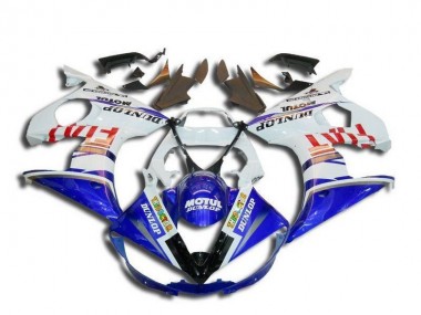 2003-2004 Yamaha YZF R6 Motorcycle Fairings - White Blue Red Fiat Motul Dunlop Michelin Canada