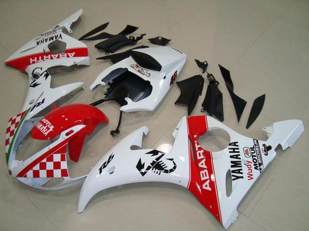 2003-2004 Yamaha YZF R6 Motorcycle Fairings - White Red Abarth Motul Canada
