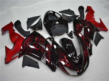 2006-2007 Kawasaki ZX10R Motorcycle Fairing - Glossy Black Red Flame Canada