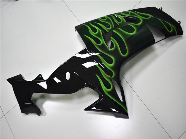 2006-2007 Kawasaki ZX10R Motorcycle Fairings - Glossy Black Green Flame Canada