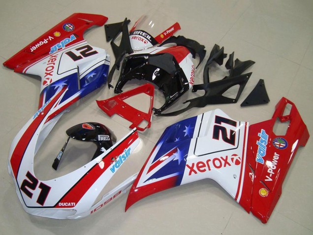 2007-2014 Ducati 1098 Motorcycle Fairings - White Red Blue Glossy Black Valsir Xerox 21 Canada
