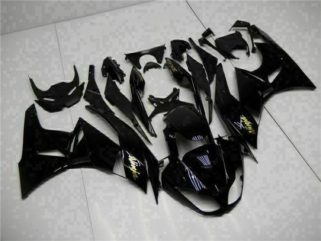 2009-2012 Kawasaki ZX6R Motorcycle Fairings - Glossy Black Gold Ninja Canada