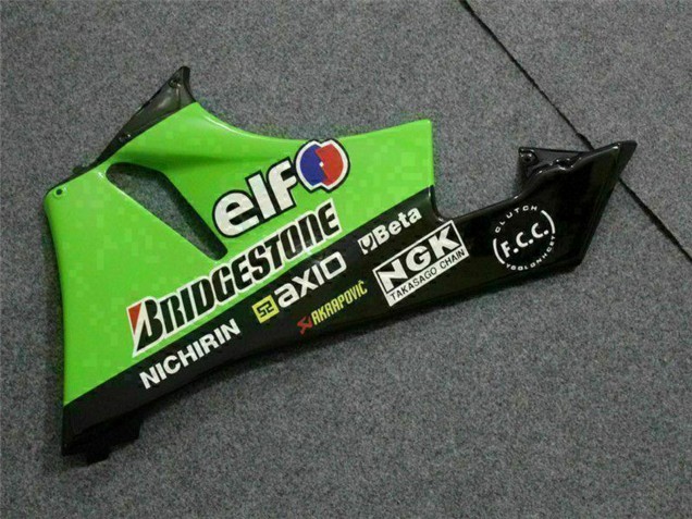 2009-2012 Kawasaki ZX6R Motorcycle Fairings - Green Glossy Black Elf Touch4 Bridgestone Canada