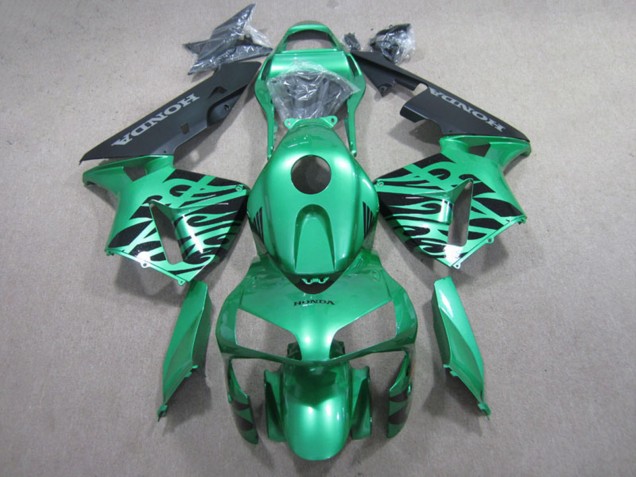 2007-2008 Honda CBR600RR Motorcycle Fairings - Green Glossy Black Flame Canada