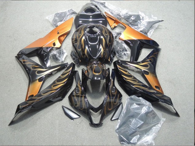2007-2008 Honda CBR600RR Motorcycle Fairing - Glossy Black Orange Flame Canada