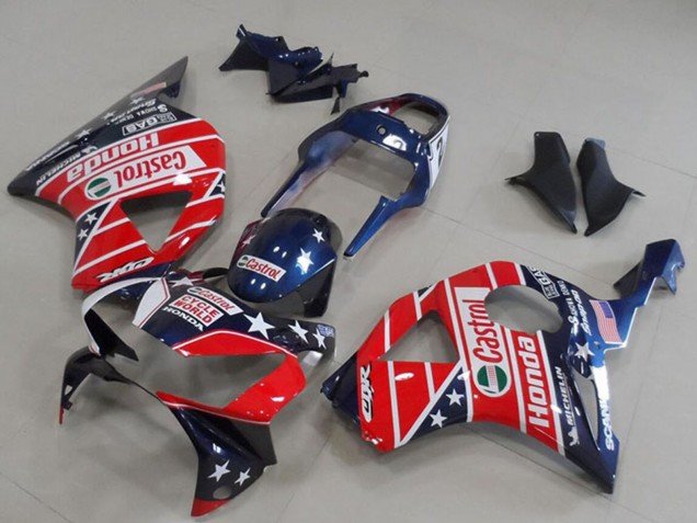 2002-2003 Honda CBR900RR 954 Motorcycle Fairings - Blue Red Cycle World Castrol Canada