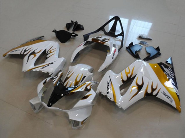 2002-2013 Honda VFR 800 Motorcycle Fairing - White Gold Flame Canada