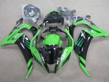 2011-2015 Kawasaki ZX10R Motorcycle Fairings - Green Glossy Black Green Elf Touch4 Monster Canada