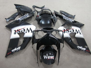 2003-2004 Kawasaki ZX6R Motorcycle Fairing - Glossy Black White West Canada