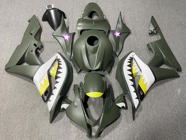 2007-2008 Honda CBR600RR Motorcycle Fairings - Army Green White Yellow Shark Canada