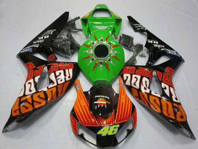2006-2007 Honda CBR1000RR Motorcycle Fairings - Green Orange Glossy Black Rossi 46 Canada