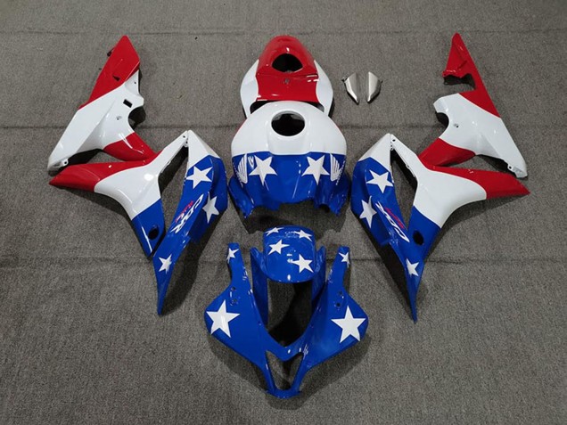 2007-2008 Honda CBR600RR Motorcycle Fairings - White Blue Red American Flag Canada