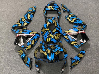 2003-2004 Honda CBR600RR Motorcycle Fairings - Blue Gold Camouflage Shark Canada