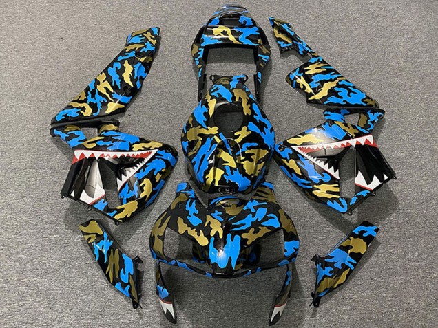 2003-2004 Honda CBR600RR Motorcycle Fairings - Blue Gold Camouflage Shark Canada