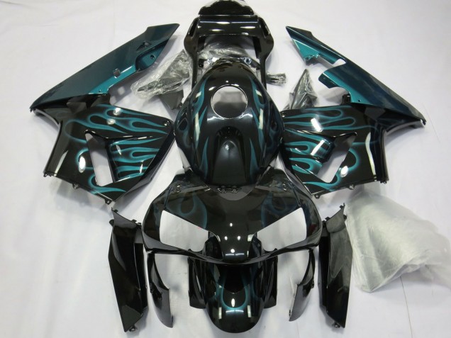 2003-2004 Honda CBR600RR Motorcycle Fairings - Glossy Black Green Flame Canada