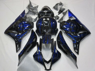 2009-2012 Honda CBR600RR Motorcycle Fairings - Glossy Black Blue Flame Canada