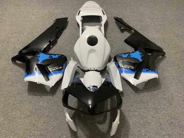 2003-2004 Honda CBR600RR Motorcycle Fairing - White Blue Glossy Black Splatter Canada