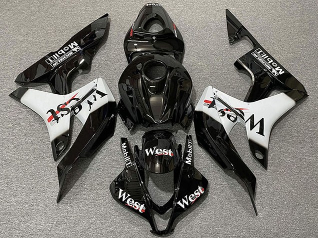 2007-2008 Honda CBR600RR Motorcycle Fairings - Glossy Black White West Style Canada