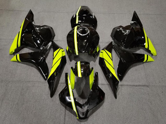 2009-2012 Honda CBR600RR Motorcycle Fairings - Glossy Black High Viz Yellow Stripe Canada