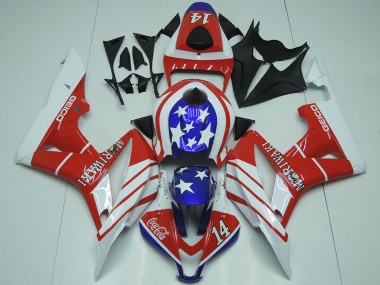 2007-2008 Honda CBR600RR Motorcycle Fairings - White Red Blue Star Geico 14 Canada