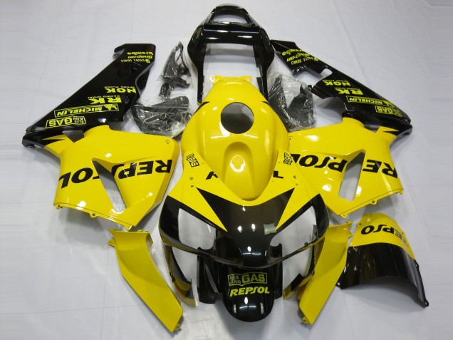 2003-2004 Honda CBR600RR Motorcycle Fairings - Yellow Glossy Black Repsol Canada