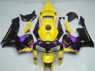 2005-2006 Honda CBR600RR Motorcycle Fairings - Glossy Black Yellow Purple Splatter Canada
