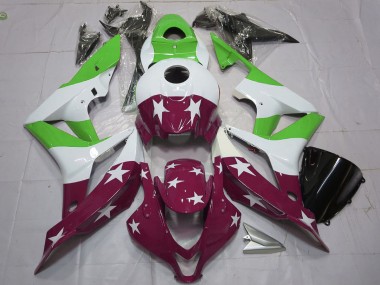 2007-2008 Honda CBR600RR Motorcycle Fairings - White Green Maroon Red Stars Stripe Canada