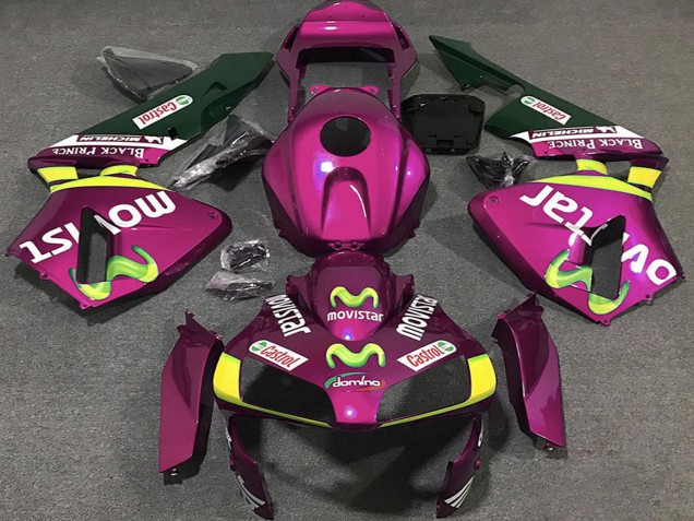 2003-2004 Honda CBR600RR Motorcycle Fairings - Hot Pink Yellow Green MoviStar Canada