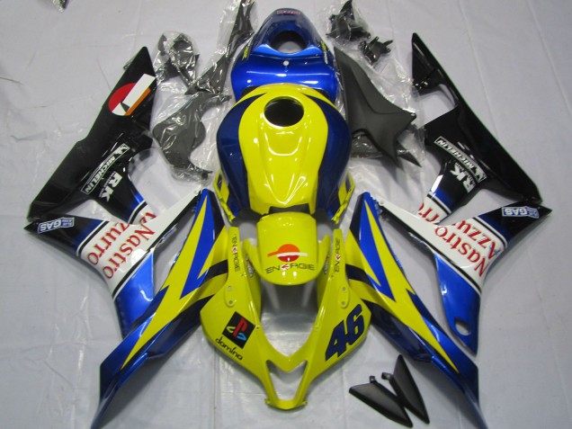 2007-2008 Honda CBR600RR Motorcycle Fairings - Yellow Blue White Glossy Black Nastro Azzurro Canada