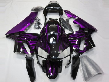 2003-2004 Honda CBR600RR Motorcycle Fairings - Glossy Black Purple Flame Canada