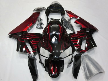 2003-2004 Honda CBR600RR Motorcycle Fairings - Glossy Black Red Flame Canada