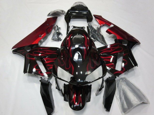 2003-2004 Honda CBR600RR Motorcycle Fairings - Glossy Black Red Flame Canada