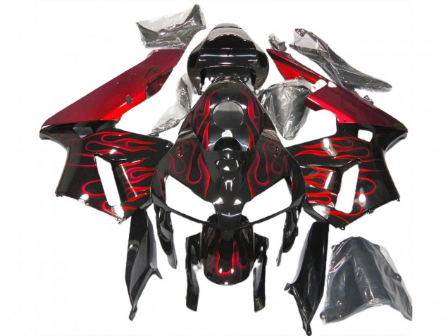 2005-2006 Honda CBR600RR Motorcycle Fairings - Glossy Black Red Flame Canada
