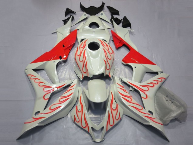 2007-2008 Honda CBR600RR Motorcycle Fairings - White Red Flame Canada