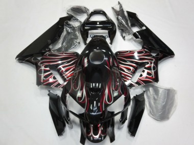 2005-2006 Honda CBR600RR Motorcycle Fairings - Glossy Black Silver Red Flame Canada