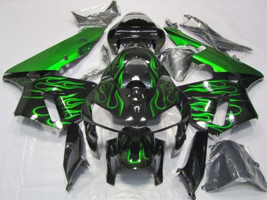 2005-2006 Honda CBR600RR Motorcycle Fairings - Glossy Black Vibrant Green Flame Canada