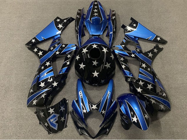 2007-2008 Suzuki GSXR 1000 Motorcycle Fairings - Blue Glossy Black Star Canada