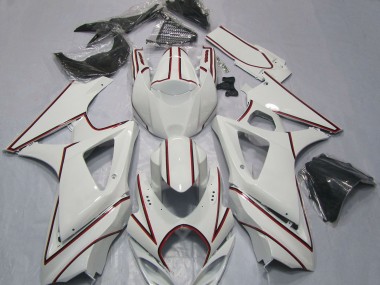 2007-2008 Suzuki GSXR 1000 Motorcycle Fairings - White with Red Pinstripe Canada