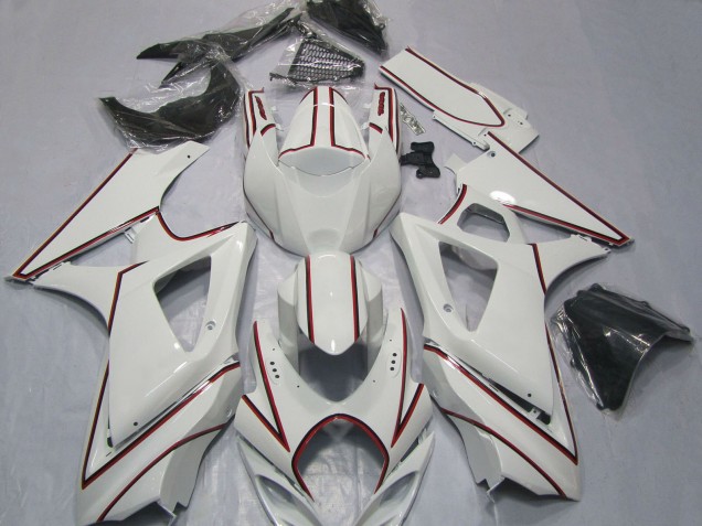 2007-2008 Suzuki GSXR 1000 Motorcycle Fairings - White with Red Pinstripe Canada
