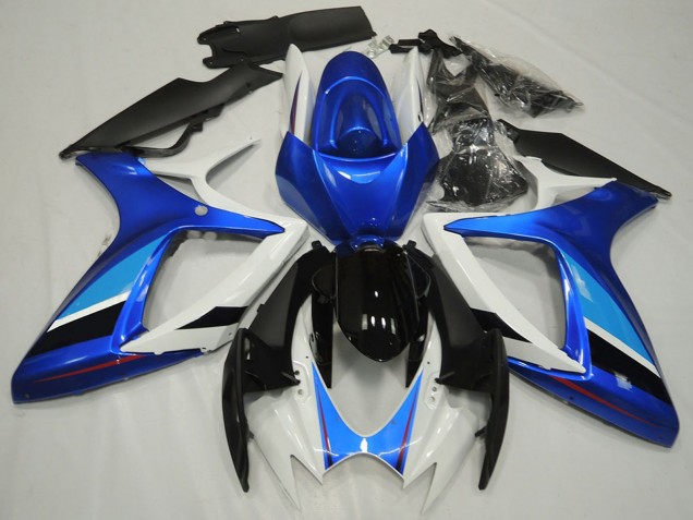 2006-2007 Suzuki GSXR 600 / GSXR 750 Motorcycle Fairing - White Blue Glossy Black Stripe Canada