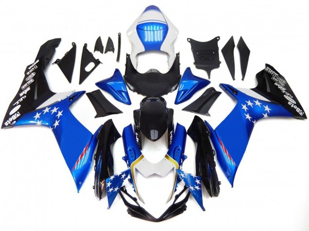 2011-2024 Suzuki GSXR 600 / GSXR 750 Motorcycle Fairings - Blue Style with Red Stars Canada