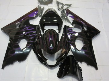 2004-2005 Suzuki GSXR 600 / GSXR 750 Motorcycle Fairings - Glossy Black Purple Flame Canada