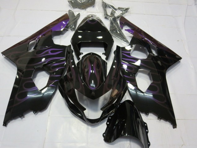 2004-2005 Suzuki GSXR 600 / GSXR 750 Motorcycle Fairings - Glossy Black Purple Flame Canada