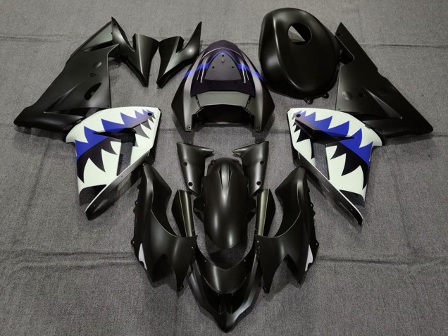 2004-2005 Kawasaki ZX10R Motorcycle Fairings - Matte Black and Dark Blue Shark Canada