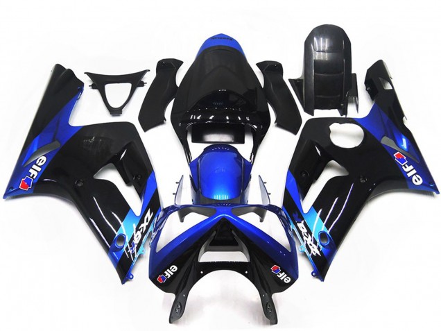 2003-2004 Kawasaki ZX6R Motorcycle Fairings - Blue Glossy Black Elf Canada