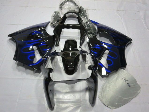 2000-2002 Kawasaki ZX6R Motorcycle Fairing - Glossy Black Blue Flame Canada